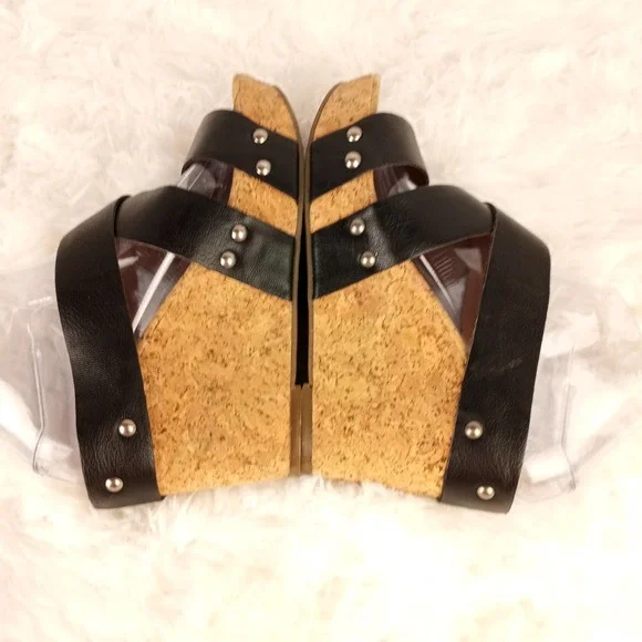 LUCKY BRAND~Black Strappy Cork Wedges~8B - Picture 4 of 9